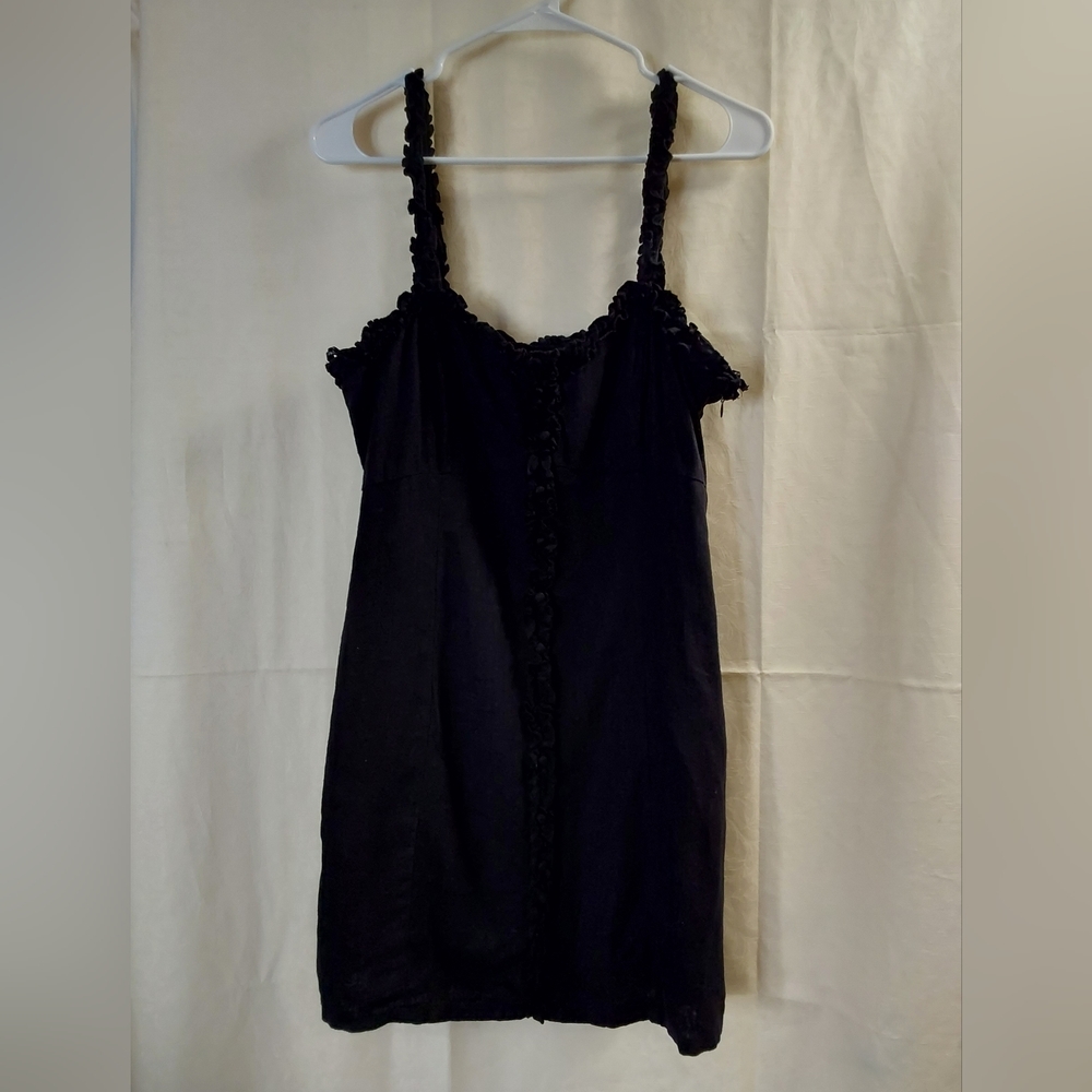 Forever 21 Dress, Women's Black Ruffled Button, Linen Mini Dress, Large